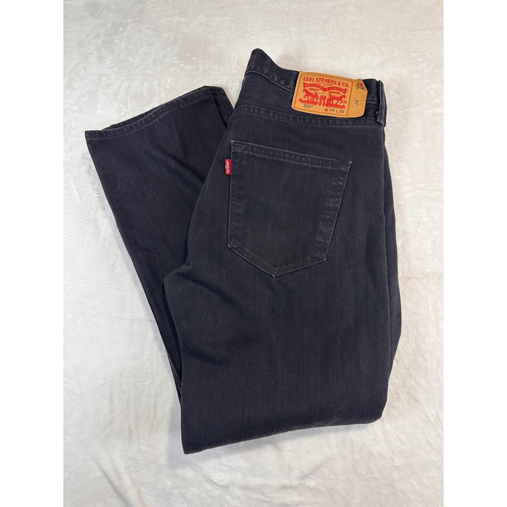 Levi's 501 Original Jeans 34x30 Black Button Fly Straight Leg Mens Denim